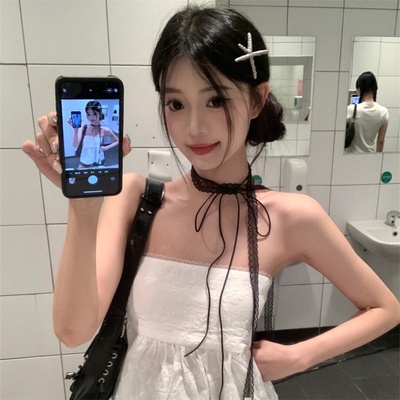 叠戴层次感设计蕾丝飘带项链女