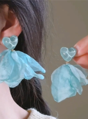 zoozmini蓝色海边度假风花瓣耳环女气质高级大气耳钉仙气甜美耳饰