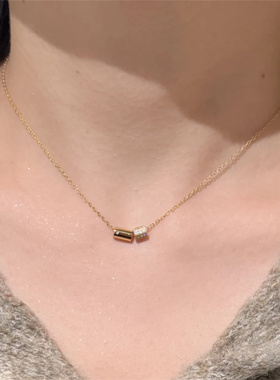 金色圆柱水钻细项链新款轻奢高级