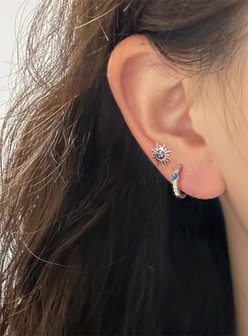 zoozmini镶钻蓝色澳宝耳环女小众个性设计感潮耳圈睡觉不用摘耳饰