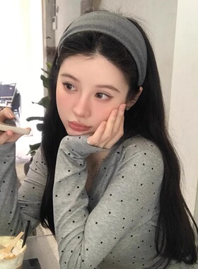 zoozmini日常外戴宽边发捆发箍女压发高颅顶灰色发带发卡旅行头箍