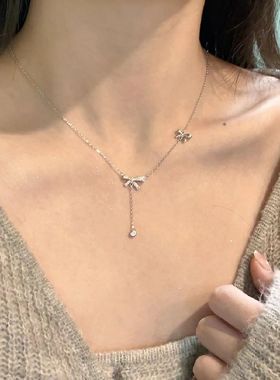 流苏蝴蝶结项链女生S925银