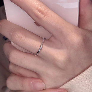 zoozmini轻奢方钻链条戒指女小众精致素圈食指戒小众设计时尚指环