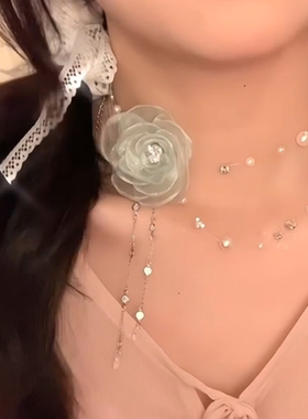 花朵流苏珍珠项链小众轻奢气质