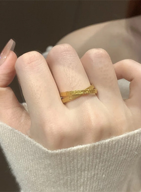 沙金不掉色指环女叠层爆闪食指戒