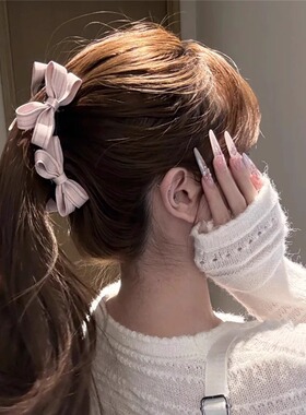 zoozmini粉色立体双蝴蝶结香蕉夹女韩系甜美百搭抓夹高马尾发夹潮