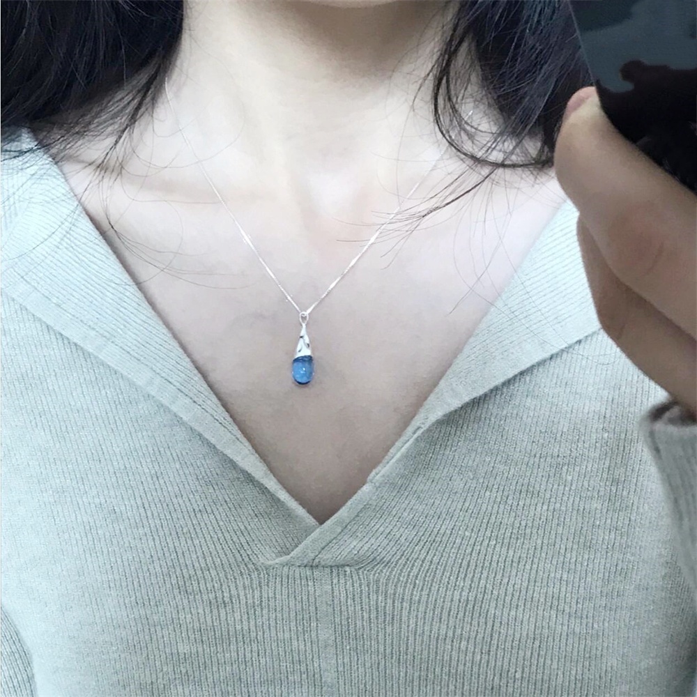 zoozmini猫眼石水滴项链女简约气质小众中式设计感高级锁骨链颈链