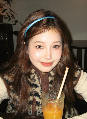 zoozmini法式蓝色细发箍2026新款高级感洋气时尚宽边发卡百搭头饰