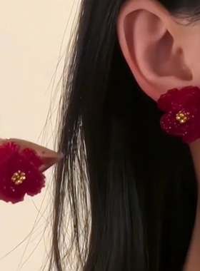 红色山茶花项链女choker新年配饰