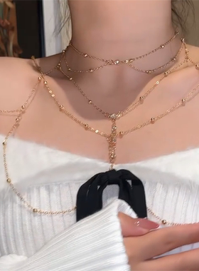 闪钻气质挂脖胸链身体链纯欲