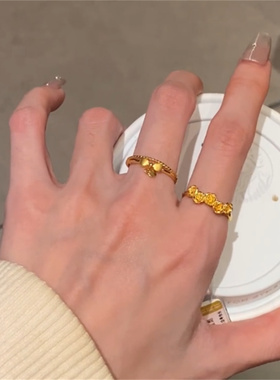 双层蝴蝶结仿黄金戒指金色食指戒