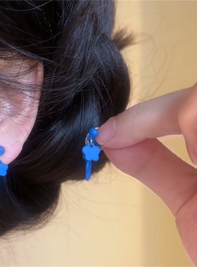 zoozmini蓝色长款花朵耳钉女简约气质克莱因蓝小花耳环高级感耳饰