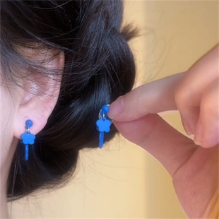 zoozmini蓝色长款花朵耳钉女简约气质克莱因蓝小花耳环高级感耳饰