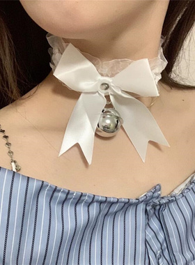 蕾丝蝴蝶结铃铛项链choker脖子