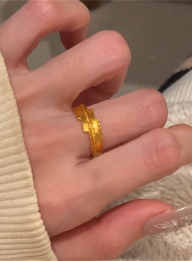 中古金色拉丝戒指新款轻奢小众