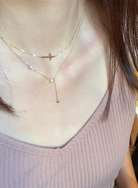 双层十字项链简约小众设计感