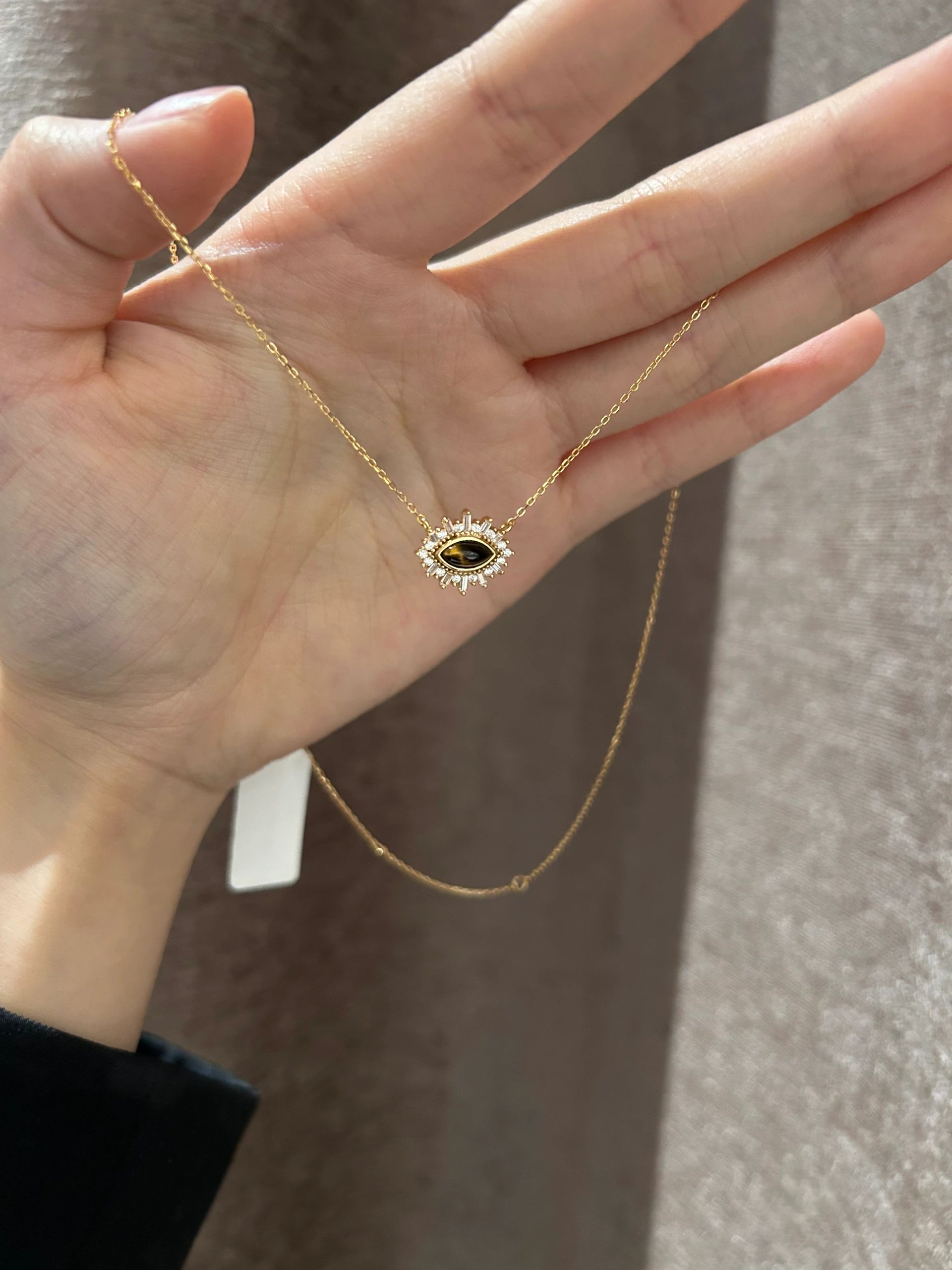 zoozmini天然虎眼石日冕之眼925纯银吊坠女小众轻奢项链锁骨链潮