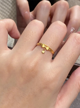 金色拉丝蝴蝶结双层戒指复古轻奢