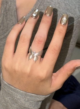 银色拉丝蝴蝶戒指独特小众设计