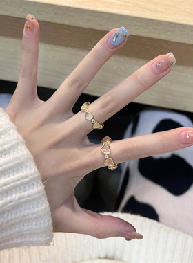 女小众开口可调节戒指爱心猫眼石