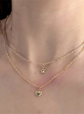 迷你爱心项链隔珠心型叠戴锁骨链