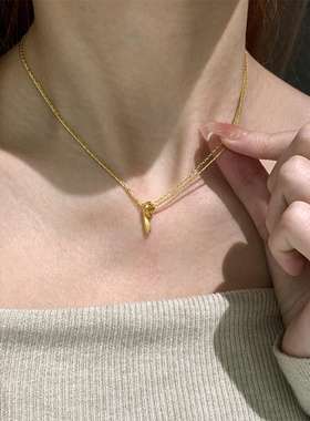金色拉丝水滴项链千金感双层叠戴