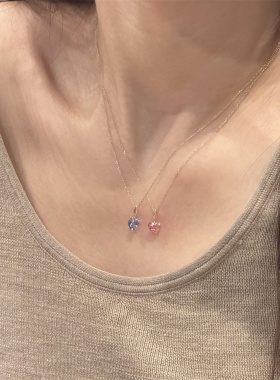 zoozmini简约粉色爱心锆石吊坠项链女小众设计颈链通勤百搭锁骨链