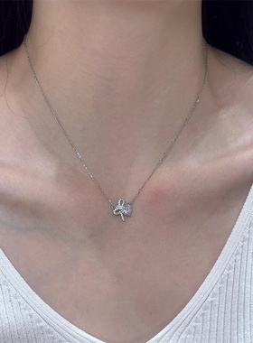 蝴蝶结爱心项链女轻奢小众设计