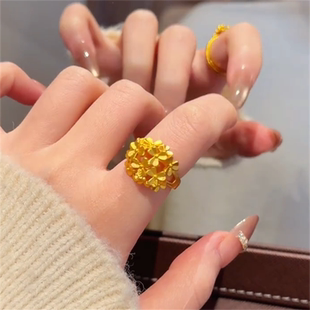 zoozmini绣球花戒指女新款新中式复古黄金色花塔戒指婚嫁戒花朵环