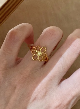 独特镂空花朵金戒指女高级感小众