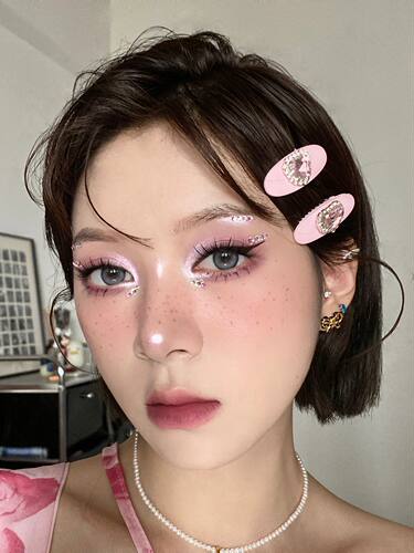 韩版甜酷粉色爱心水钻2个装发夹