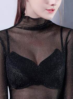 透明黑纱透视纱衣服女薄纱薄沙衣服上衣蕾丝原宿风网纱打底衫纱网