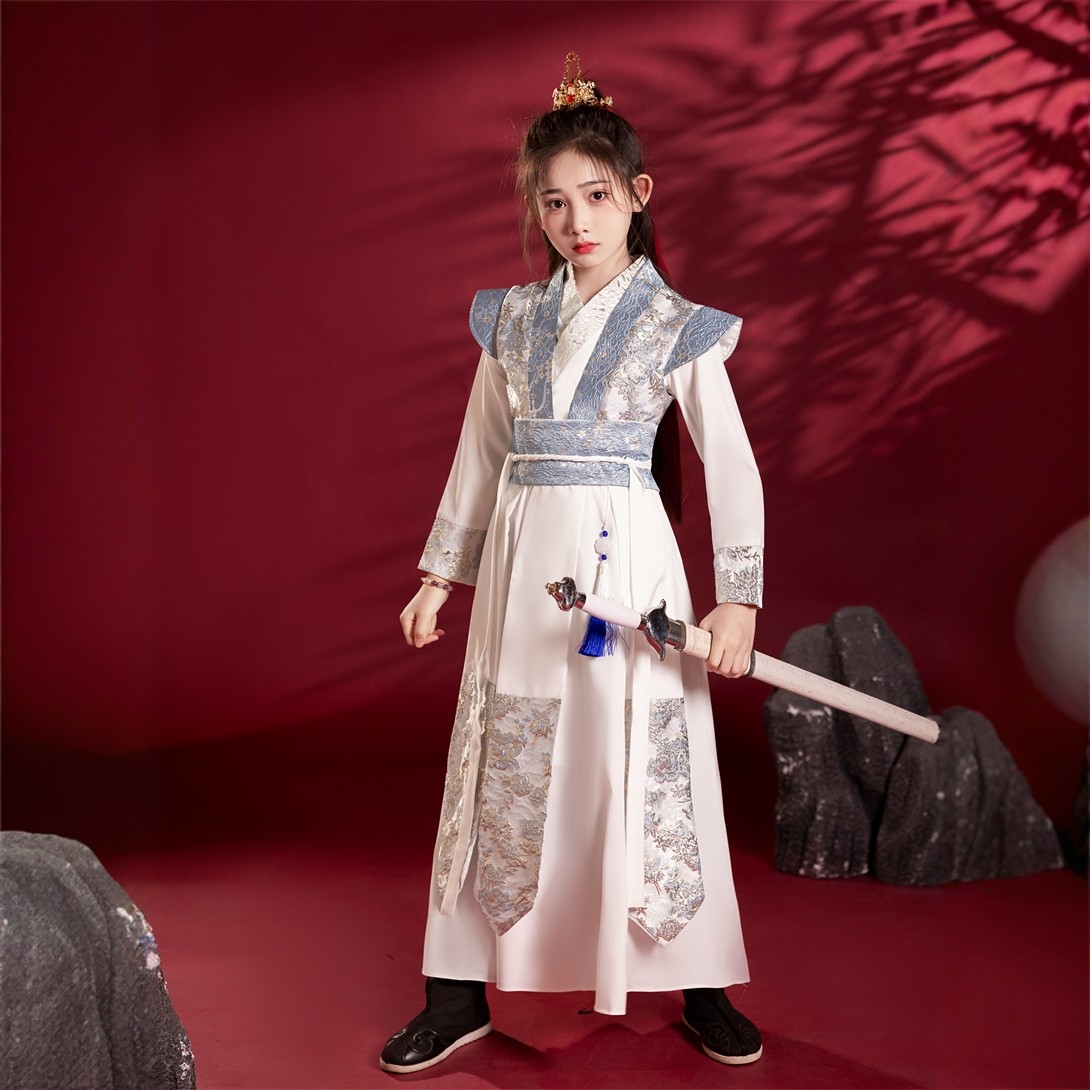 汉服女童春装古风儿童古装中国风花木兰白色帅气女侠锦衣卫春秋款