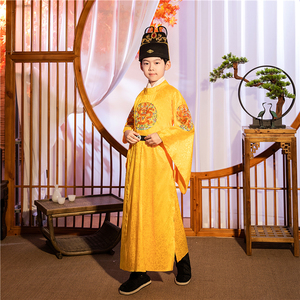 儿童古装皇帝龙袍太子服古装汉服明朝天子戏服演出服影楼舞台春秋