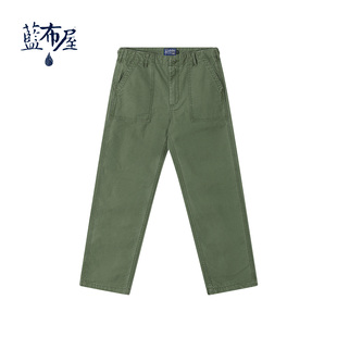 男 蓝布屋高密竹节谷物染色水洗做旧复古休闲长裤 OG107修身 面包裤