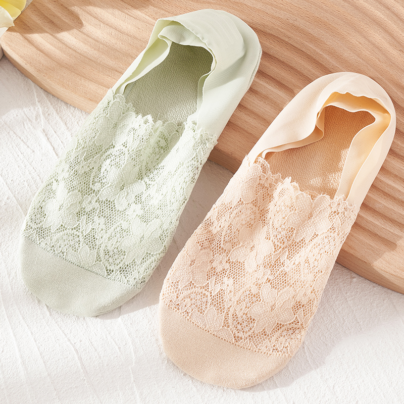 蕾丝船袜女夏季薄款防滑硅胶不掉
