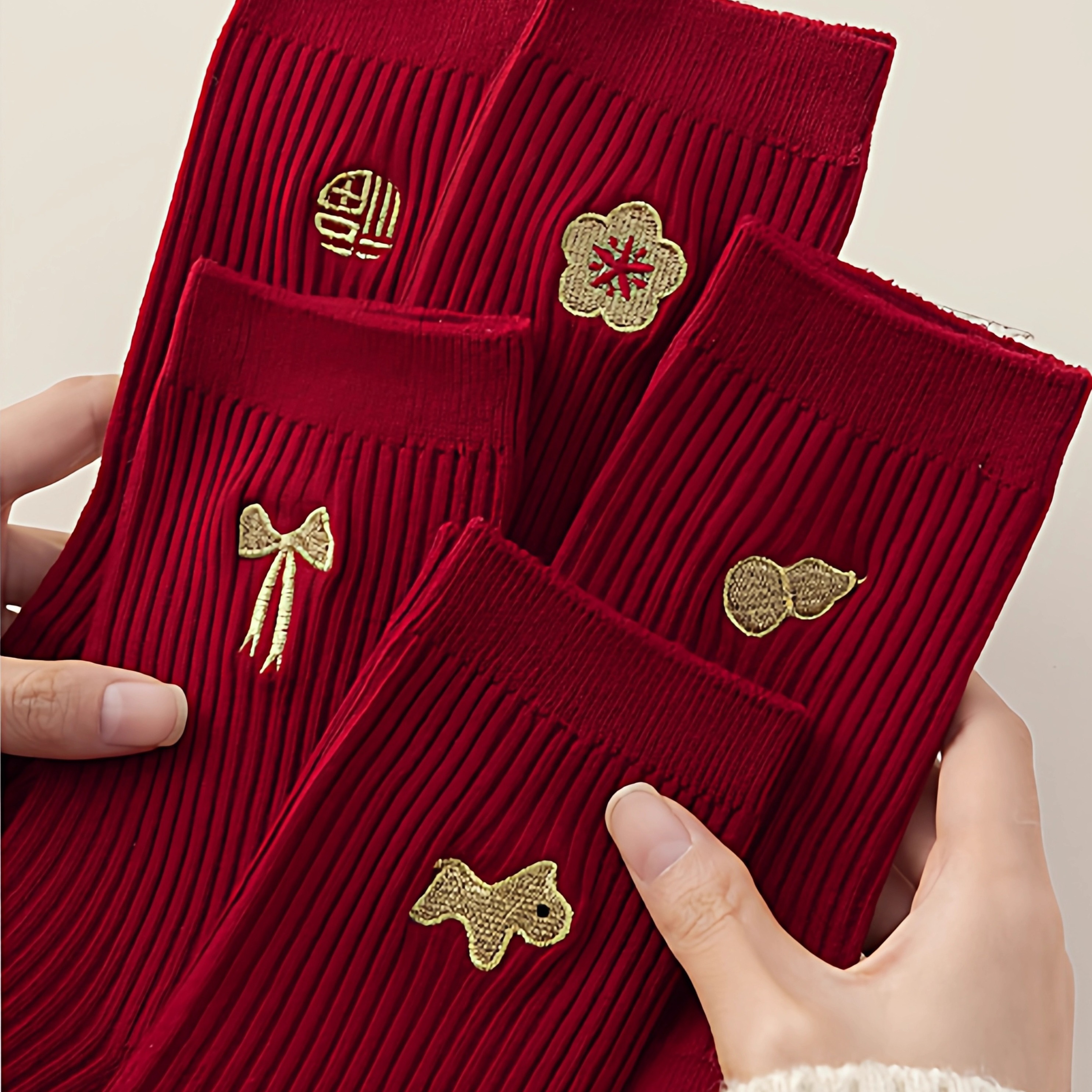 马年红袜子女本命年棉袜中筒秋冬