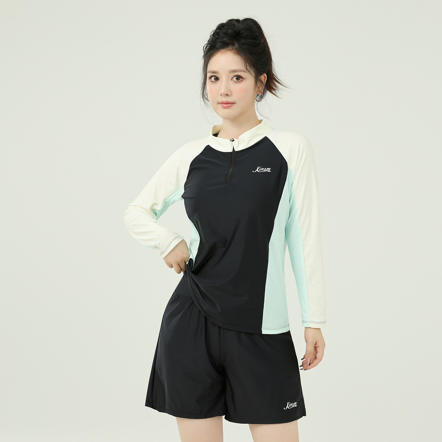 长袖泳衣女款分体平角三件套保守运动大码胖mm遮肉高级感2026新款