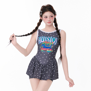 显瘦遮肚运动保守学生少女高级感温泉泳装 平角裤 连体裙式 泳衣女款