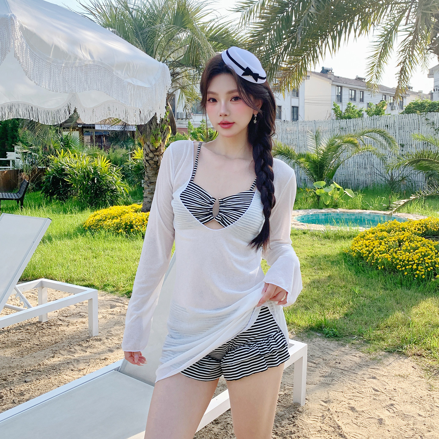 泳衣女款分体平角比基尼三件套性感纯欲大码微胖女孩遮肉海边温泉