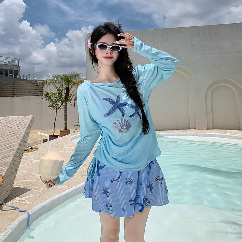 长袖泳衣女款分体三件套保守大码微胖女孩遮肉绝美高级感温泉泳装