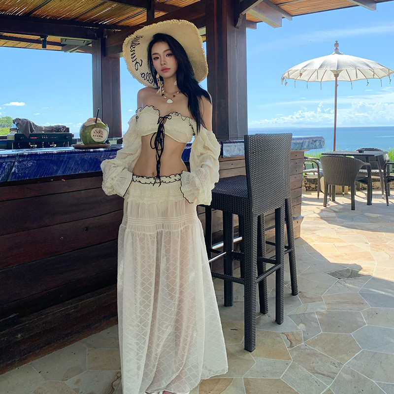 泳衣女款分体三件套性感纯欲长袖长裙显瘦高级感2025新款海边度假