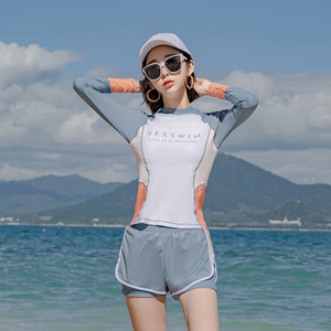长袖泳衣女分体夏季运动保守女士两件套2023新款微胖女孩显瘦遮肚