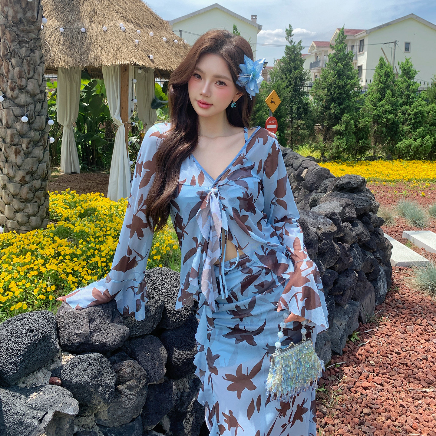 泳衣女款分体平角比基尼四件套性感纯欲大码遮肉度假风海边度假风
