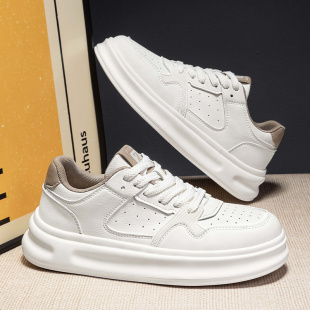 小白鞋男款低帮夏季透气冲孔薄款潮流百搭厚底增高男士休闲板鞋子