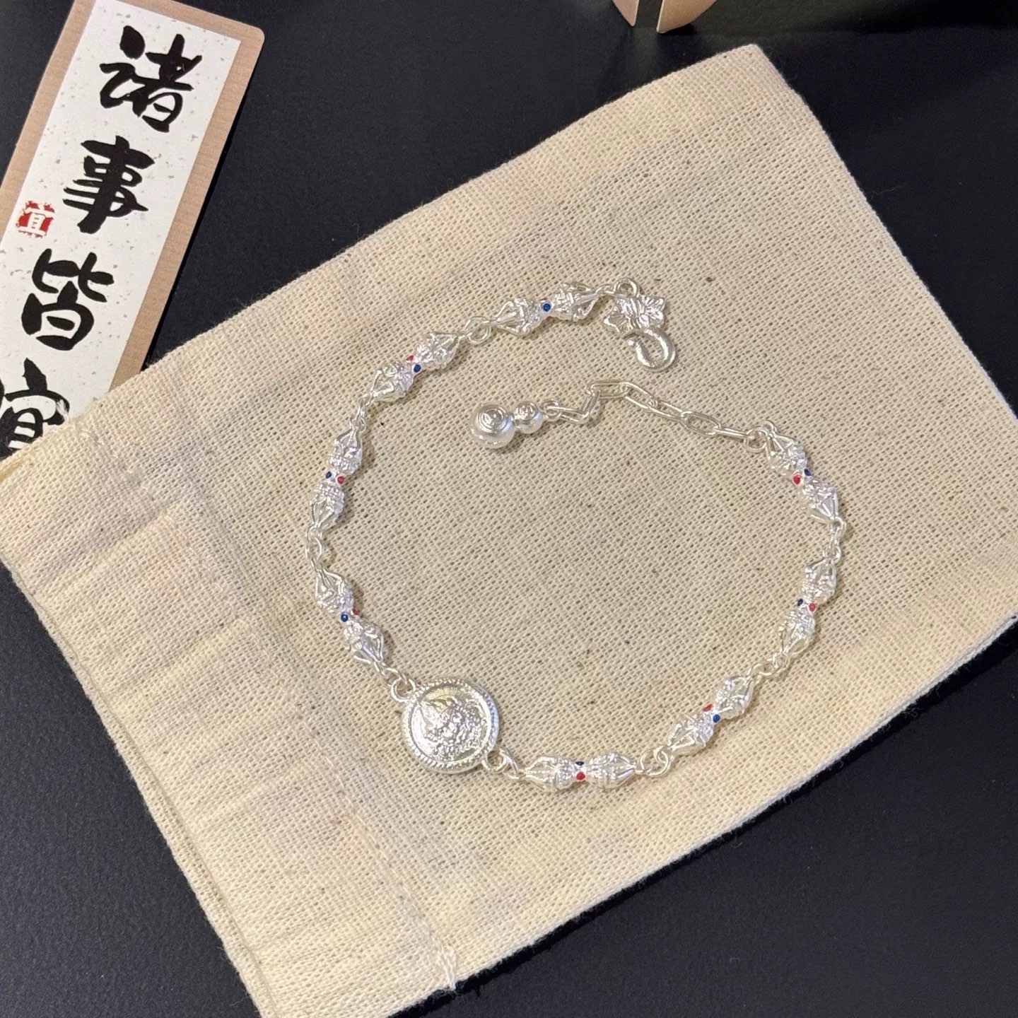足银9999纯银珐琅金刚杵手链女款2026新款闺蜜礼物送女友