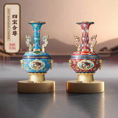 朱炳仁铜四宝合尊套装收藏艺术品高奢家装摆件玄关佛龛