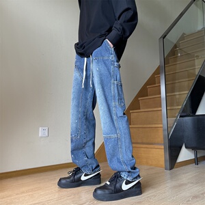B299-NK22039   喷印水洗伐木小众牛仔裤   P48控78图片