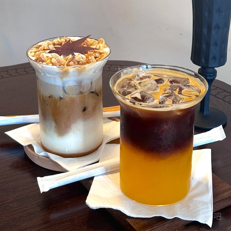 日式简约扩口拿铁咖啡杯冰美式气泡水轻薄果茶杯耐热高硼硅玻璃杯