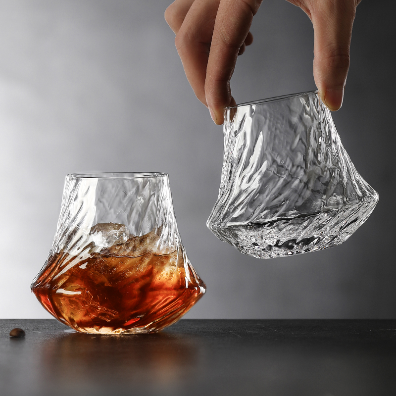 复古旋纹咖啡店冷萃杯子玻璃水杯冰美式拿铁杯咖啡杯冷饮杯洋酒杯